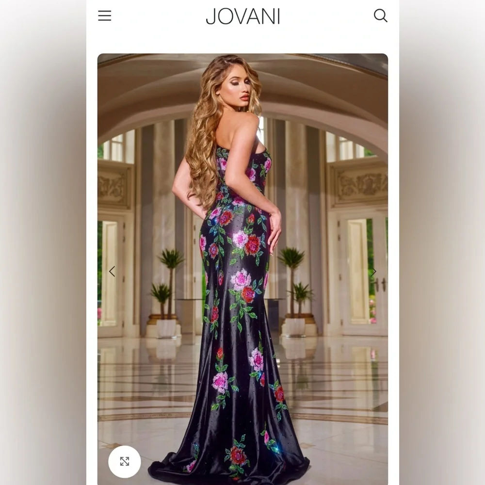 JOVANI Black Floral One-Shoulder Dress - BRAND NEW - Picture 2 of 6